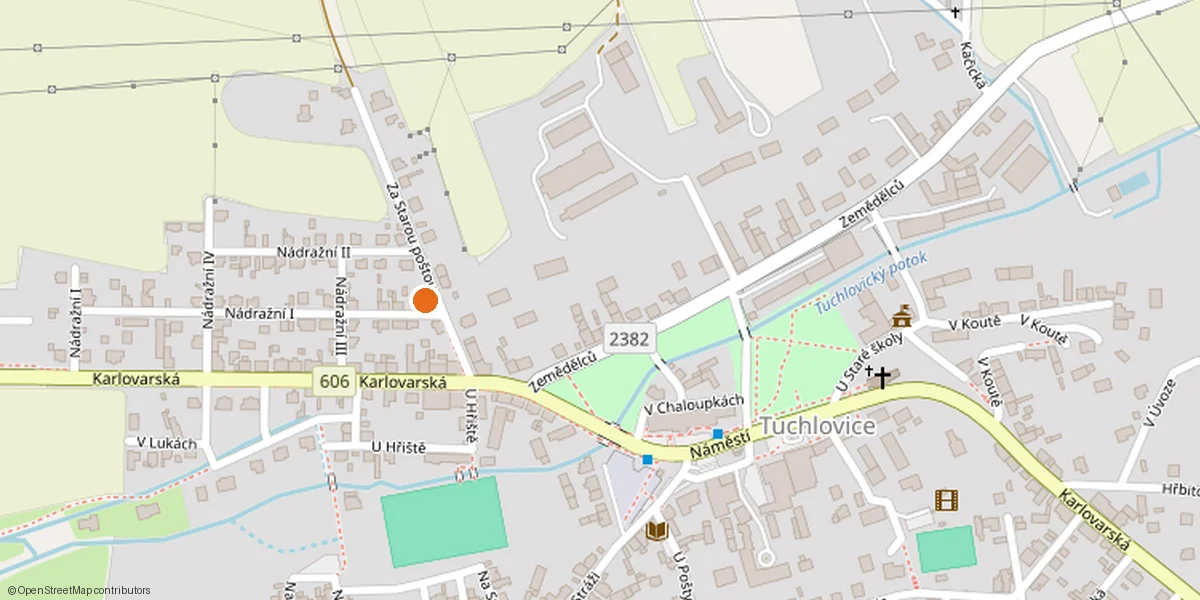 Mapa s vyznačenou provozovnou na adrese Nádražní I 258, 273 02 Tuchlovice